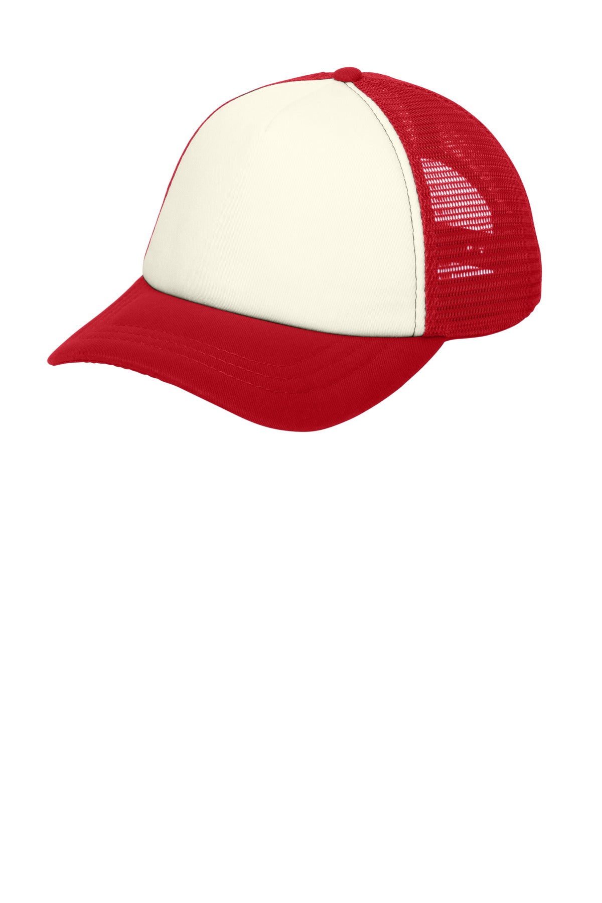 Port Authority  5-Panel Twill Foam Trucker Cap. C936 - Ivory/ Red