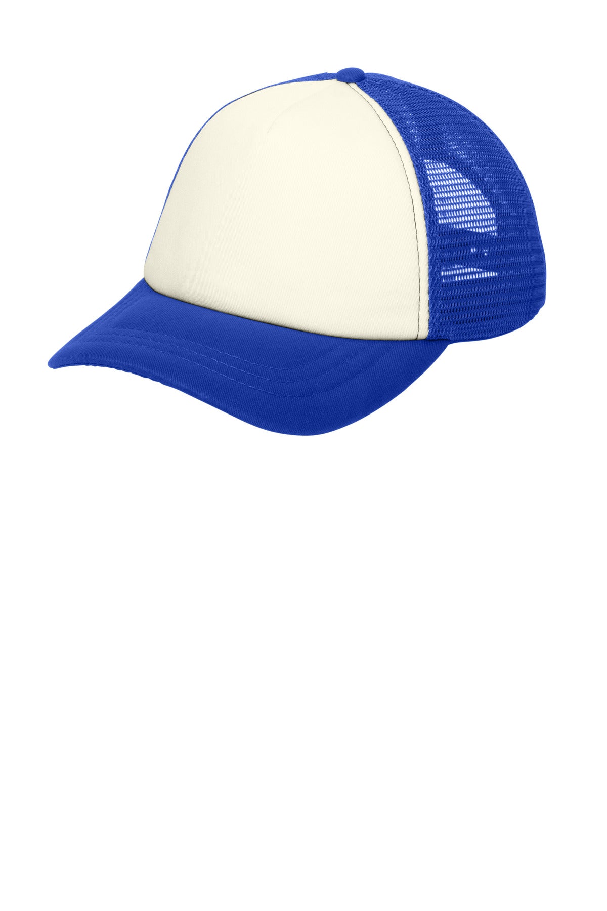 Port Authority  5-Panel Twill Foam Trucker Cap. C936 - Ivory/ Royal