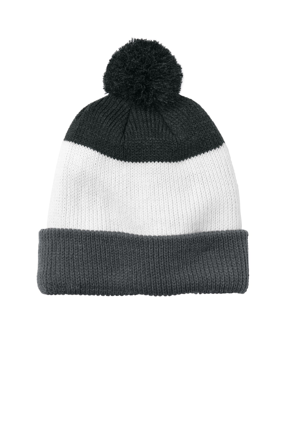 Port Authority Cozy Striped Pom Beanie C979 - Storm Grey/ Marshmallow/ Charcoal Heather