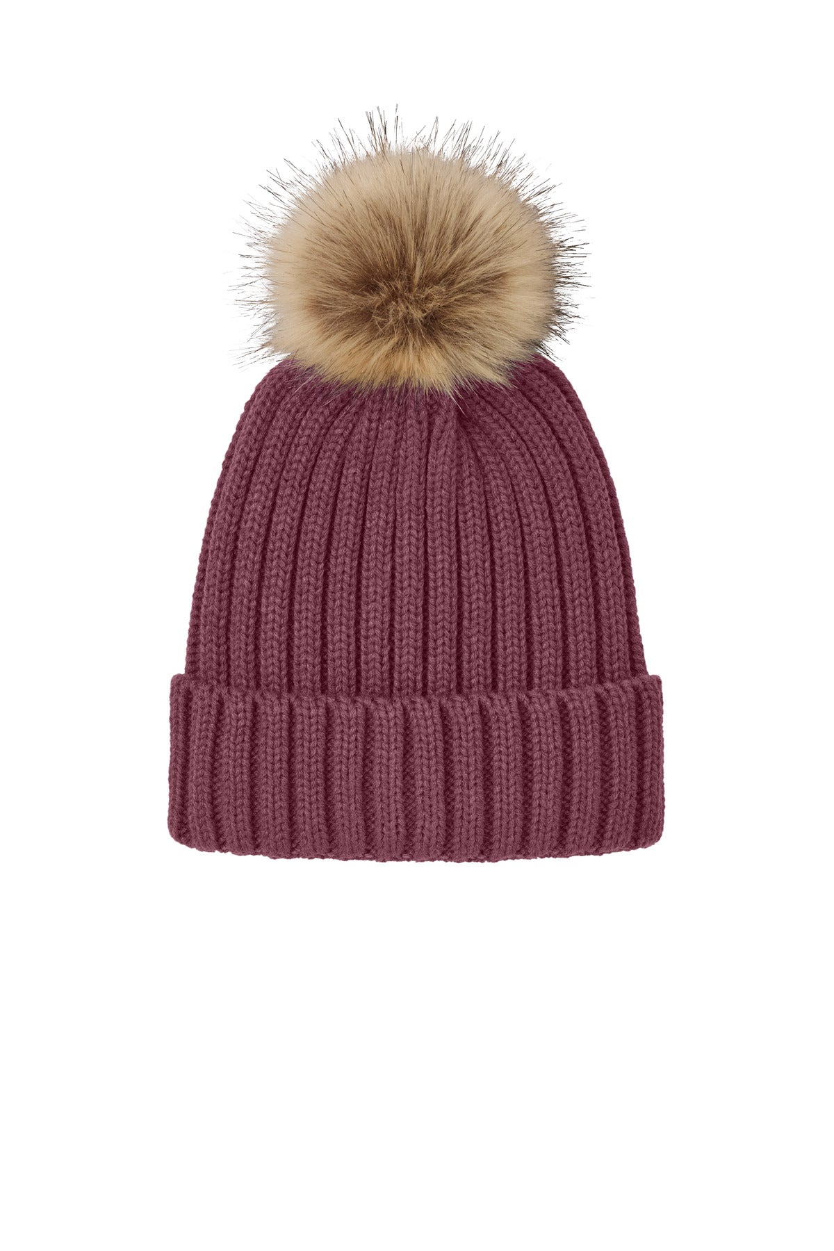 Port Authority Faux Fur Pom Beanie C990 - Rosewood
