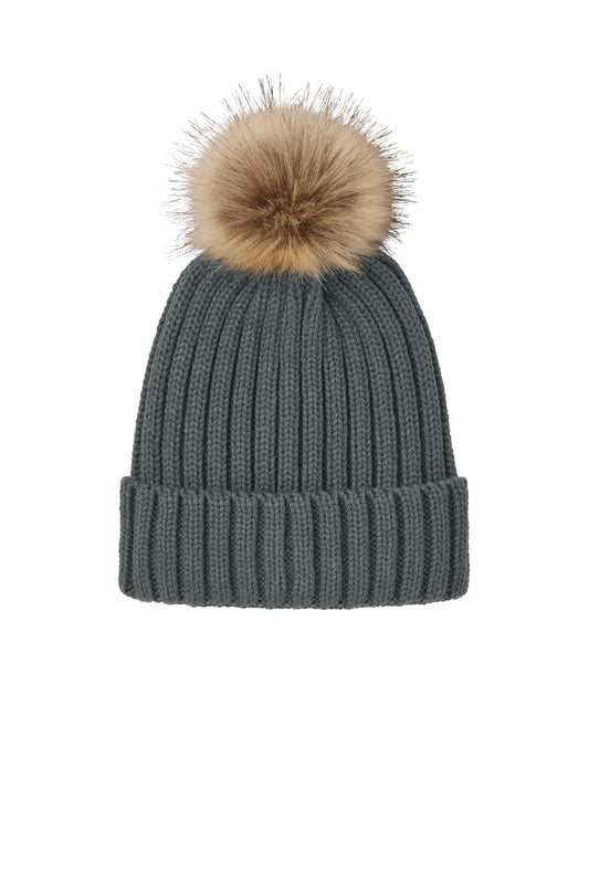 Port Authority Faux Fur Pom Beanie C990 - Storm Grey