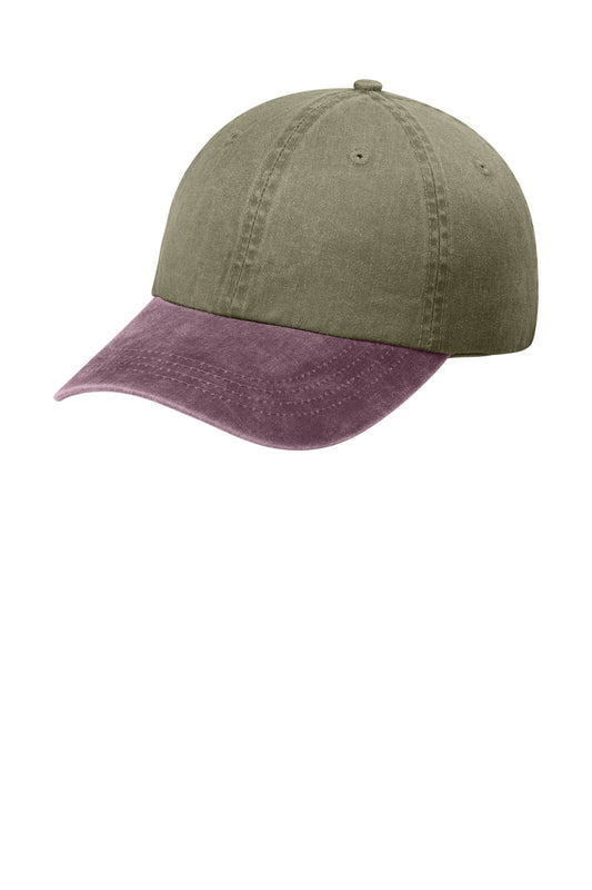 Port Authority Two-Tone Pigment-Dyed Cap.  CP83 - Khaki/ Maroon
