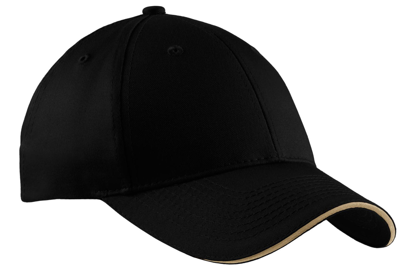 Port Authority Cotton Twill Sandwich Bill Cap.  CP85 - Black/ Khaki