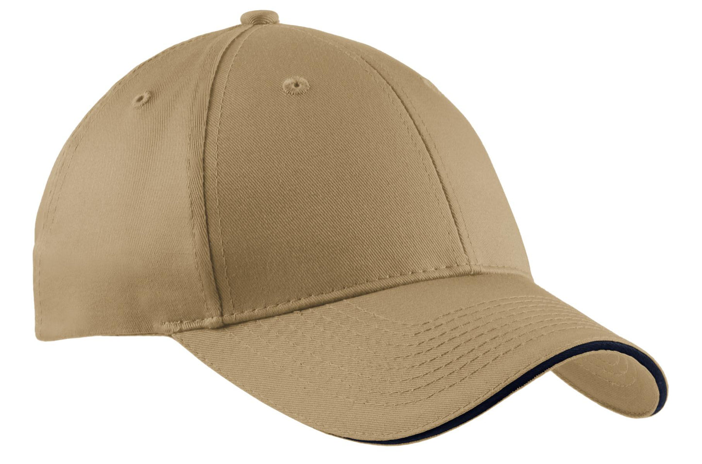 Port Authority Cotton Twill Sandwich Bill Cap.  CP85 - Khaki/ Navy