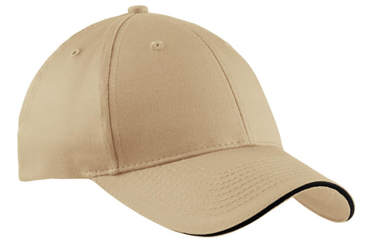 Port Authority Cotton Twill Sandwich Bill Cap.  CP85 - Stone/ Black