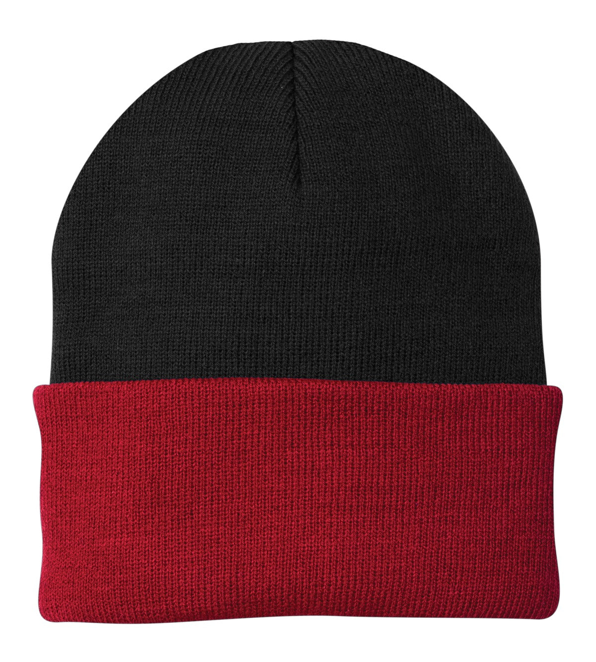Port Authority Knit Cap.  CP90 - Black/ Athletic Red