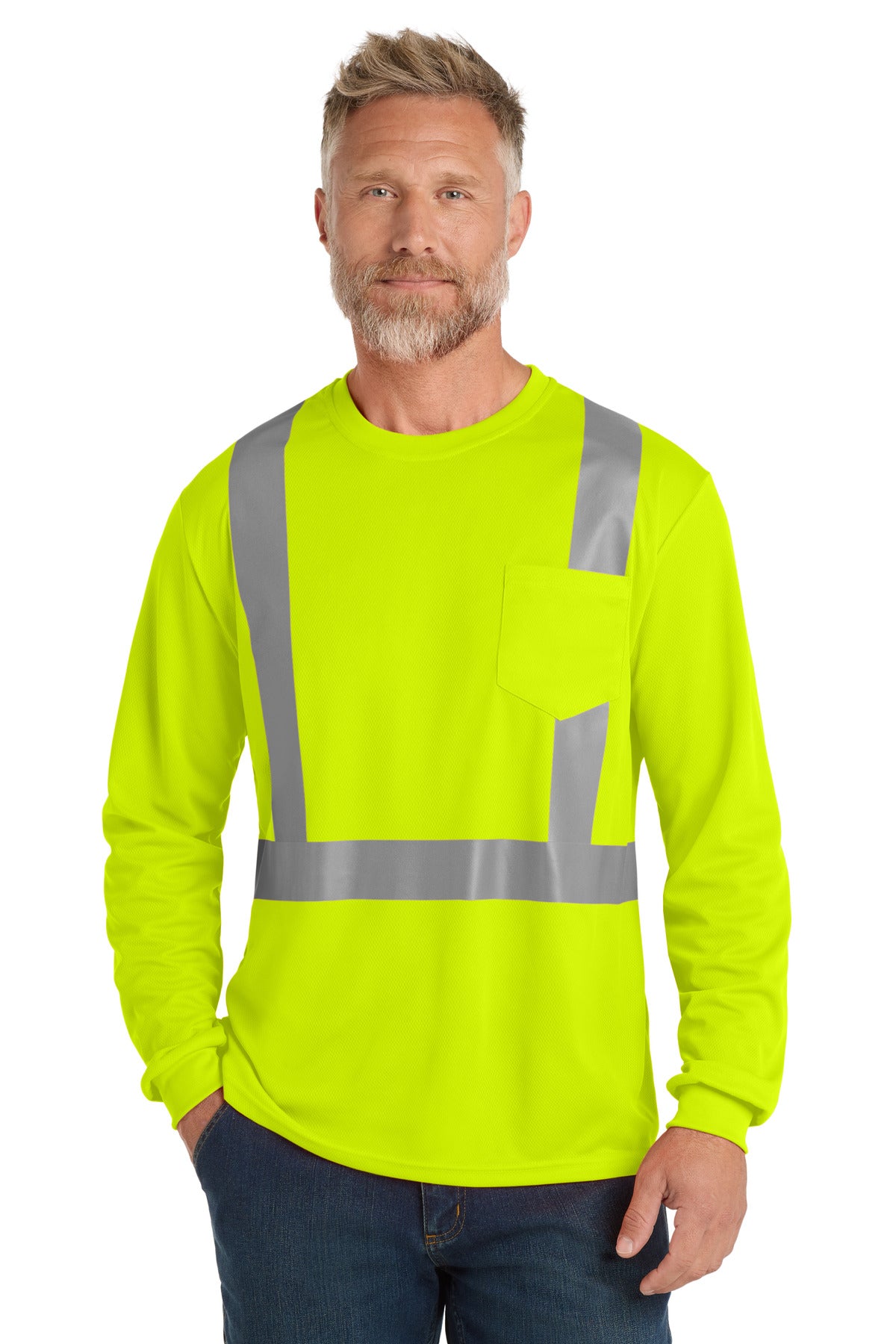 CornerStone  ANSI 107 Class 2 Mesh Long Sleeve Tee. CS201 - Safety Yellow