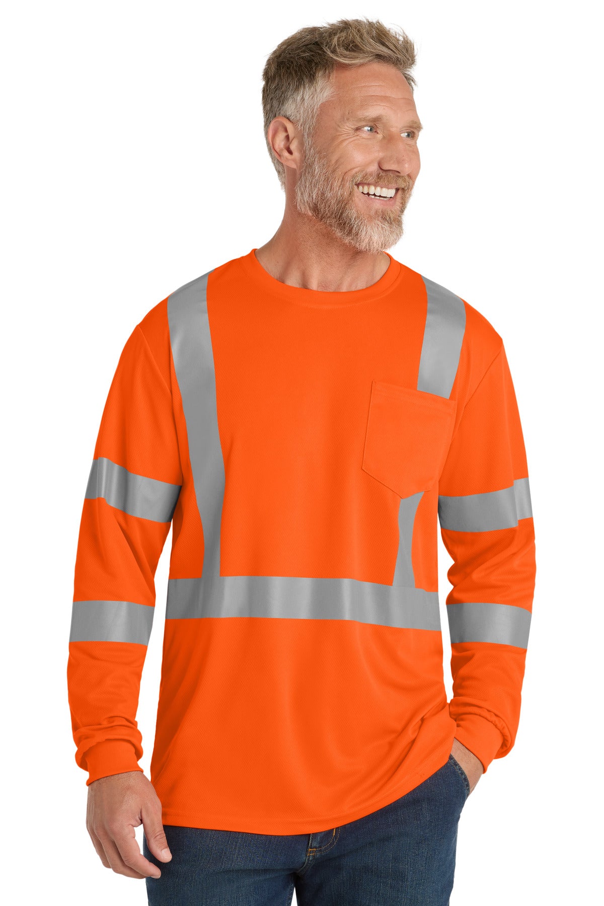 CornerStone  ANSI 107 Class 3 Mesh Long Sleeve Tee. CS203 - Safety Orange