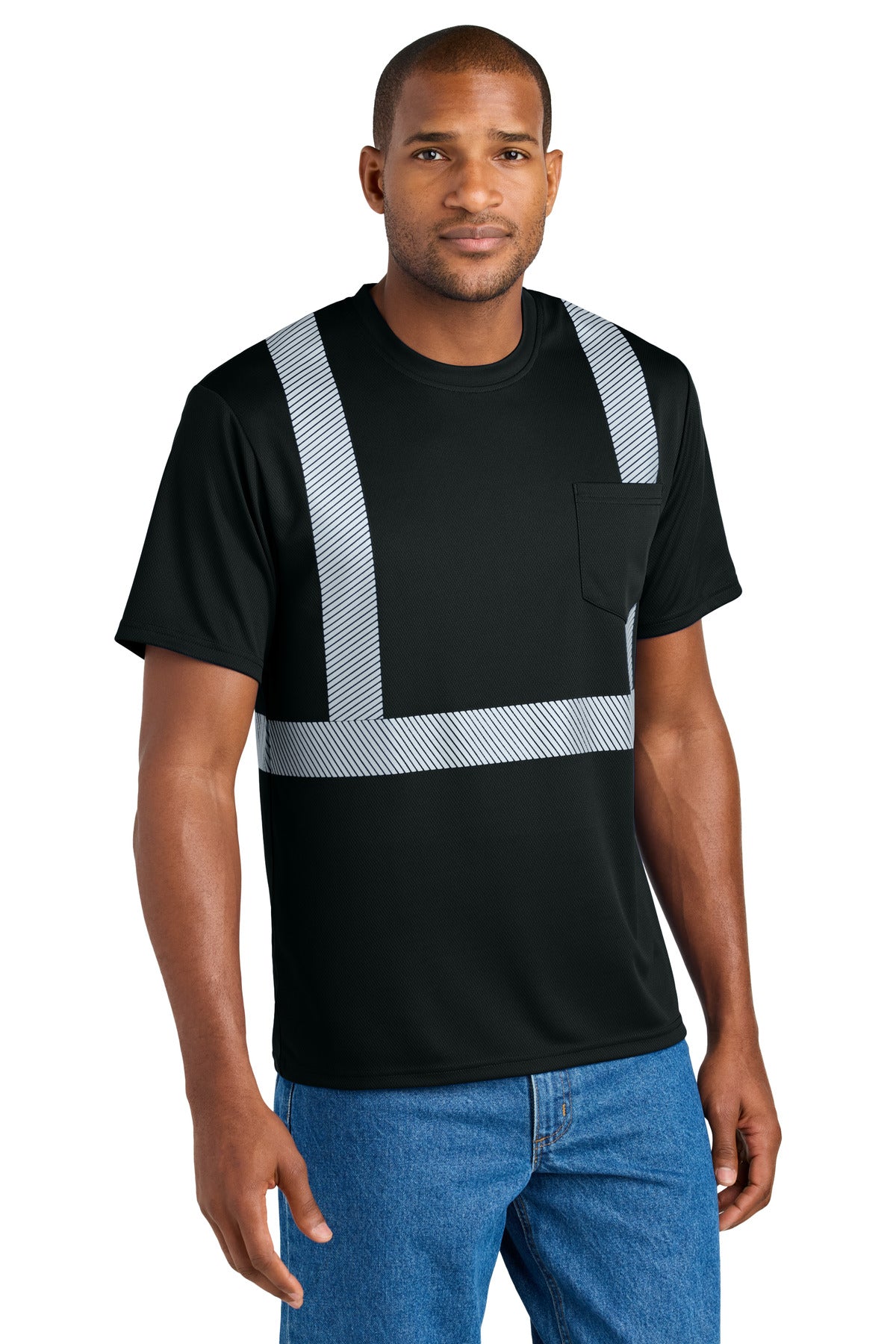 CornerStone Enhanced Visibility Segmented Tape Tee CS206 - Black