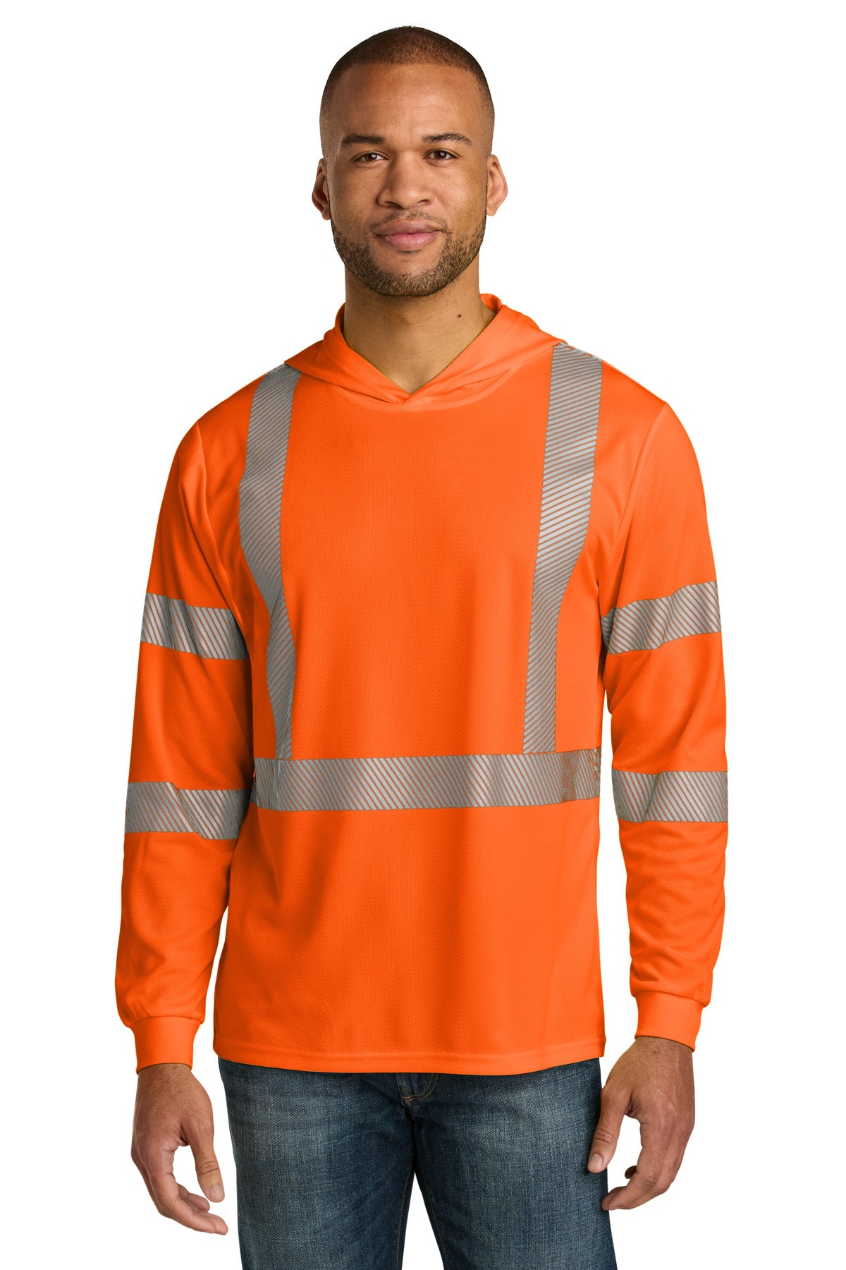 CornerStone ANSI 107 Class 3 Long Sleeve Segmented Tape Hooded Tee CS208 - Safety Orange