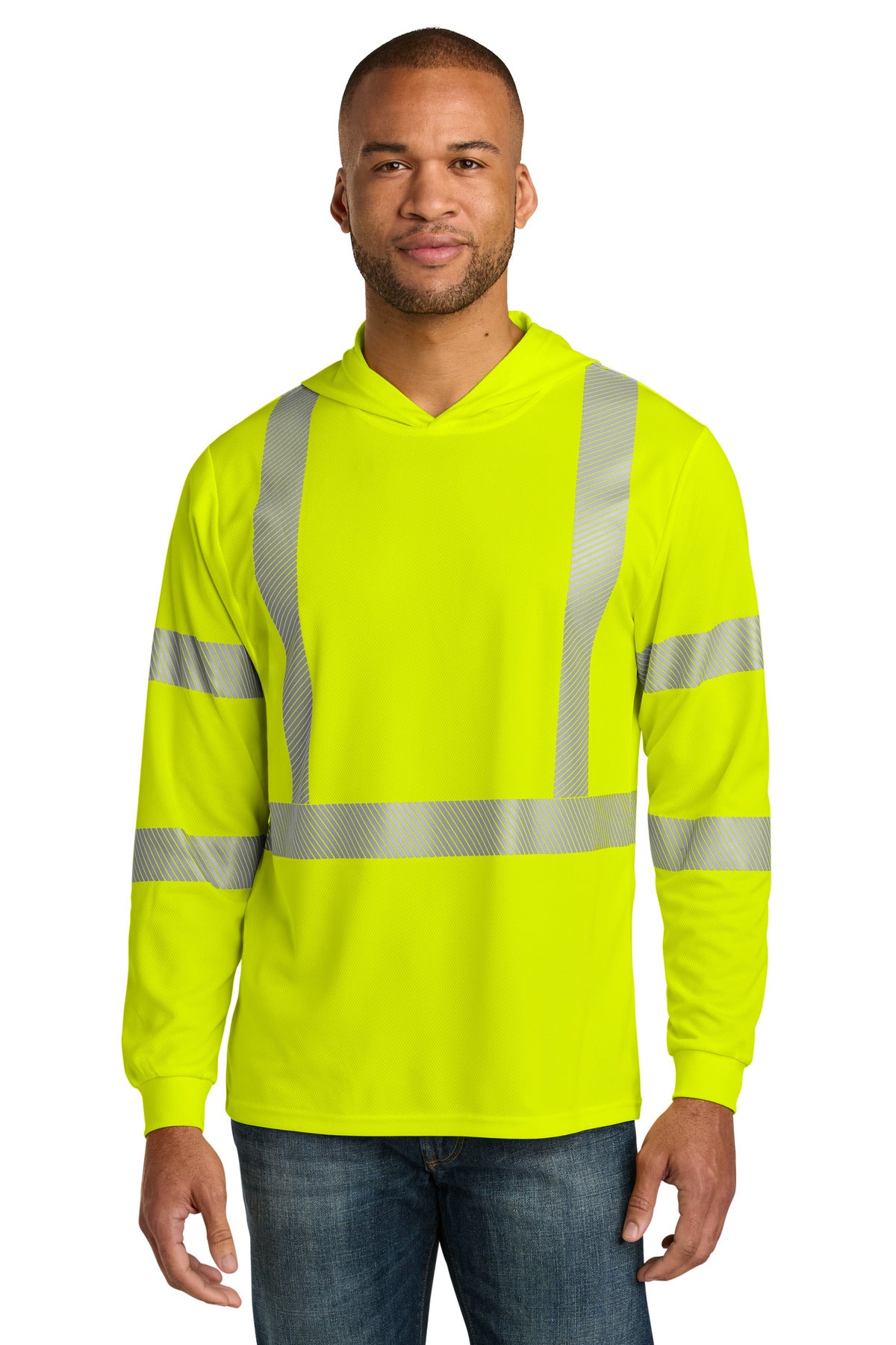 CornerStone ANSI 107 Class 3 Long Sleeve Segmented Tape Hooded Tee CS208 - Safety Yellow