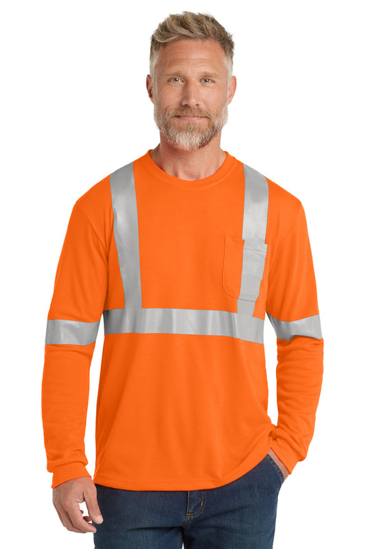 CornerStone ANSI 107 Class 2 Long Sleeve Safety T-Shirt. CS401LS - Safety Orange/ Reflective