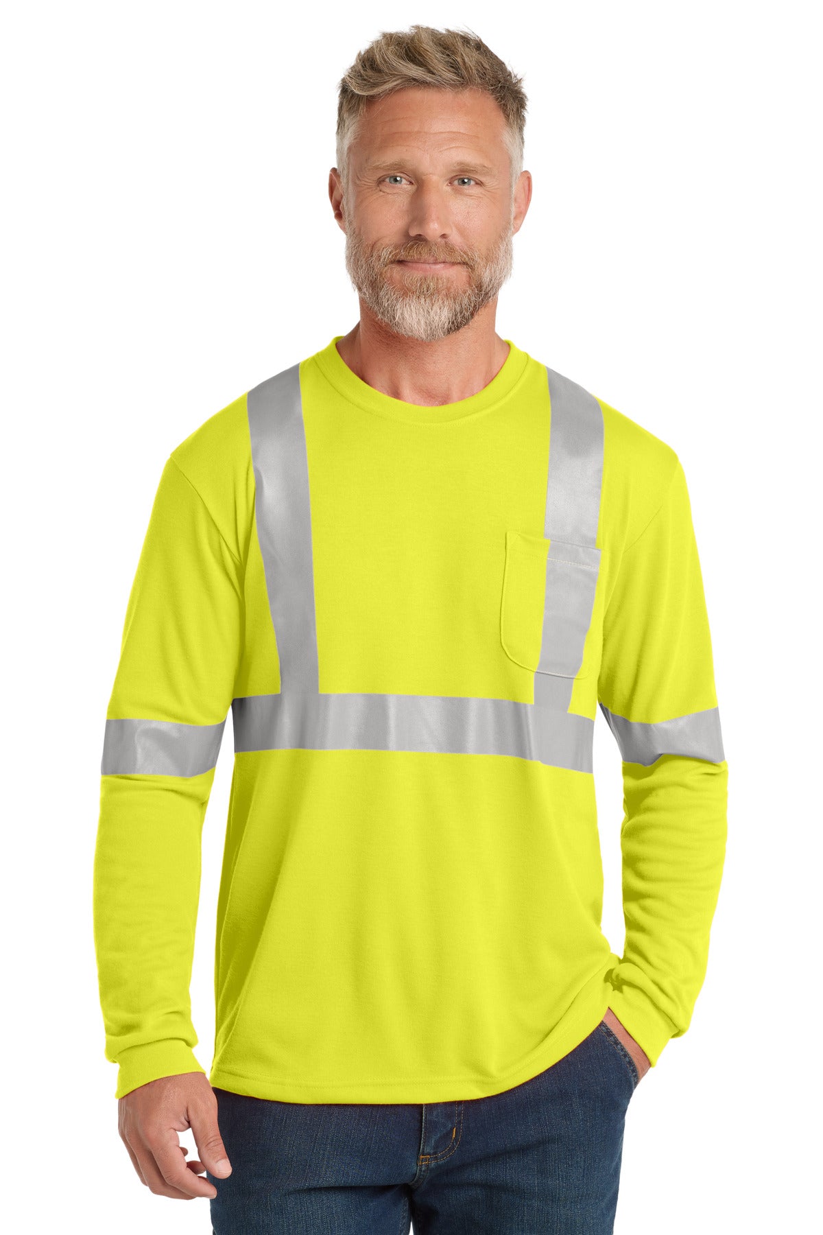 CornerStone ANSI 107 Class 2 Long Sleeve Safety T-Shirt. CS401LS - Safety Yellow/ Reflective