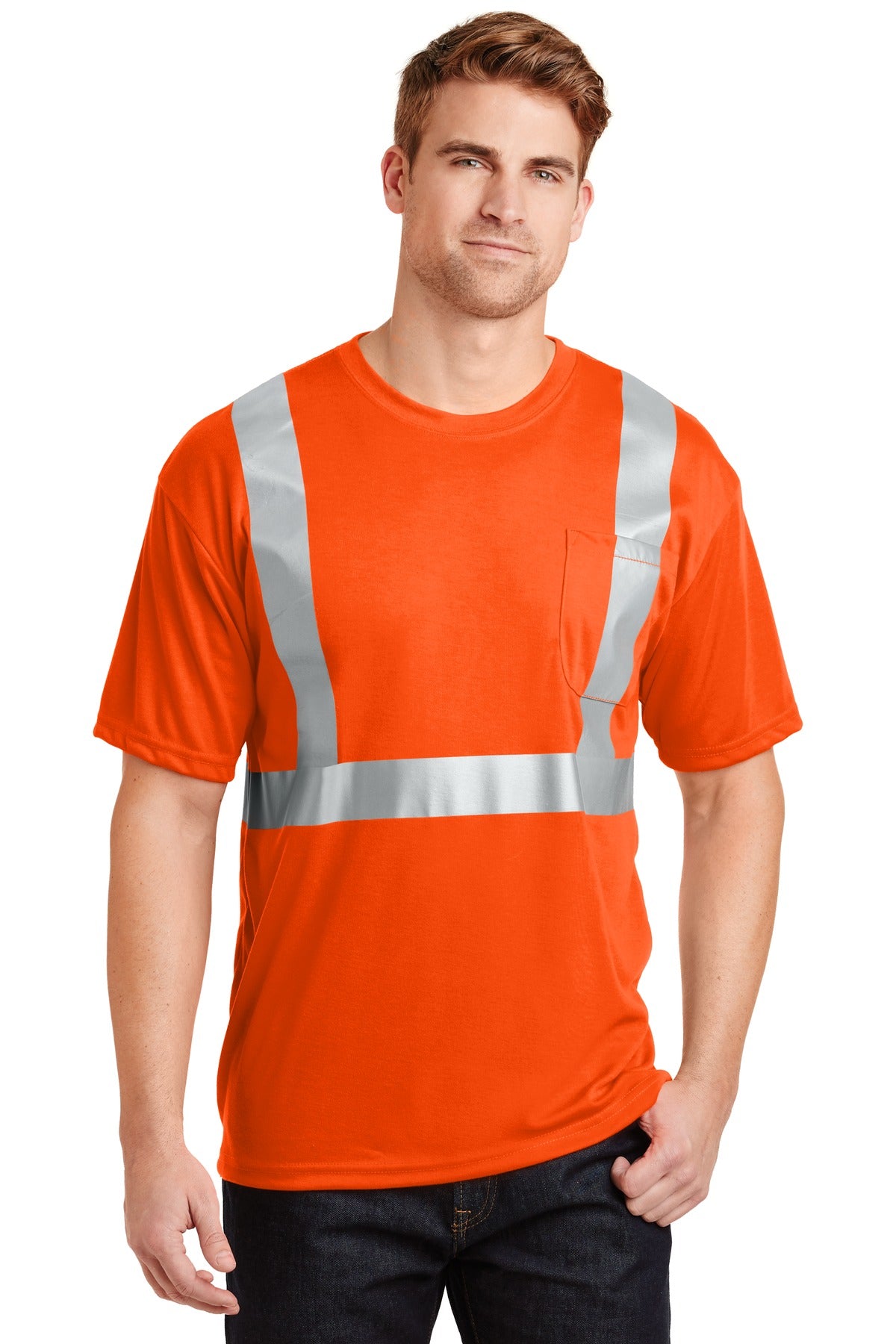 CornerStone - ANSI 107 Class 2 Safety T-Shirt.  CS401 - Safety Orange/ Reflective