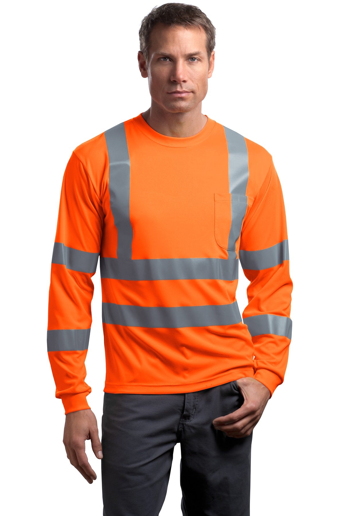 CornerStone - ANSI 107 Class 3 Long Sleeve Snag-Resistant Reflective T-Shirt. CS409 - Safety Orange