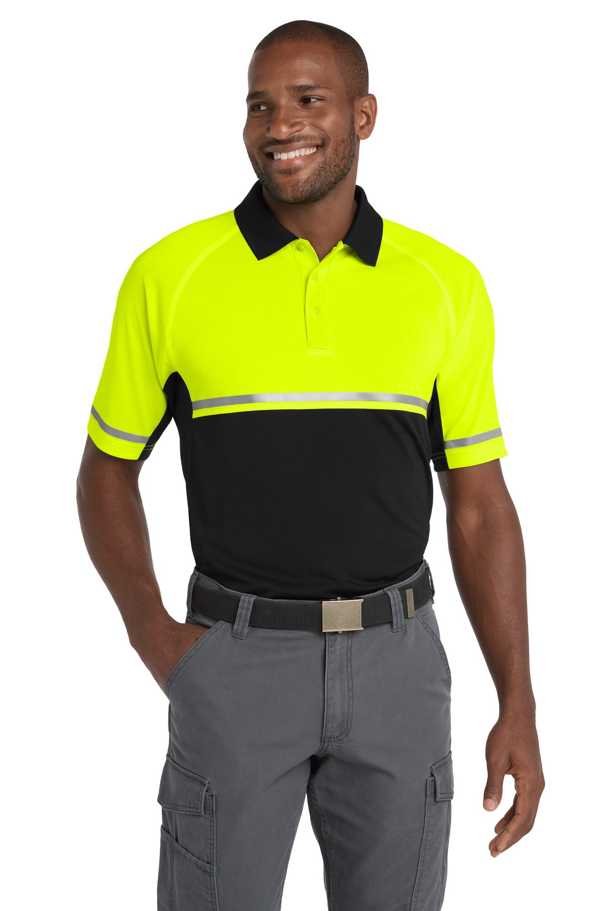 CornerStone  Select Lightweight Snag-Proof Enhanced Visibility Polo CS423 - Safety Yellow/ Black