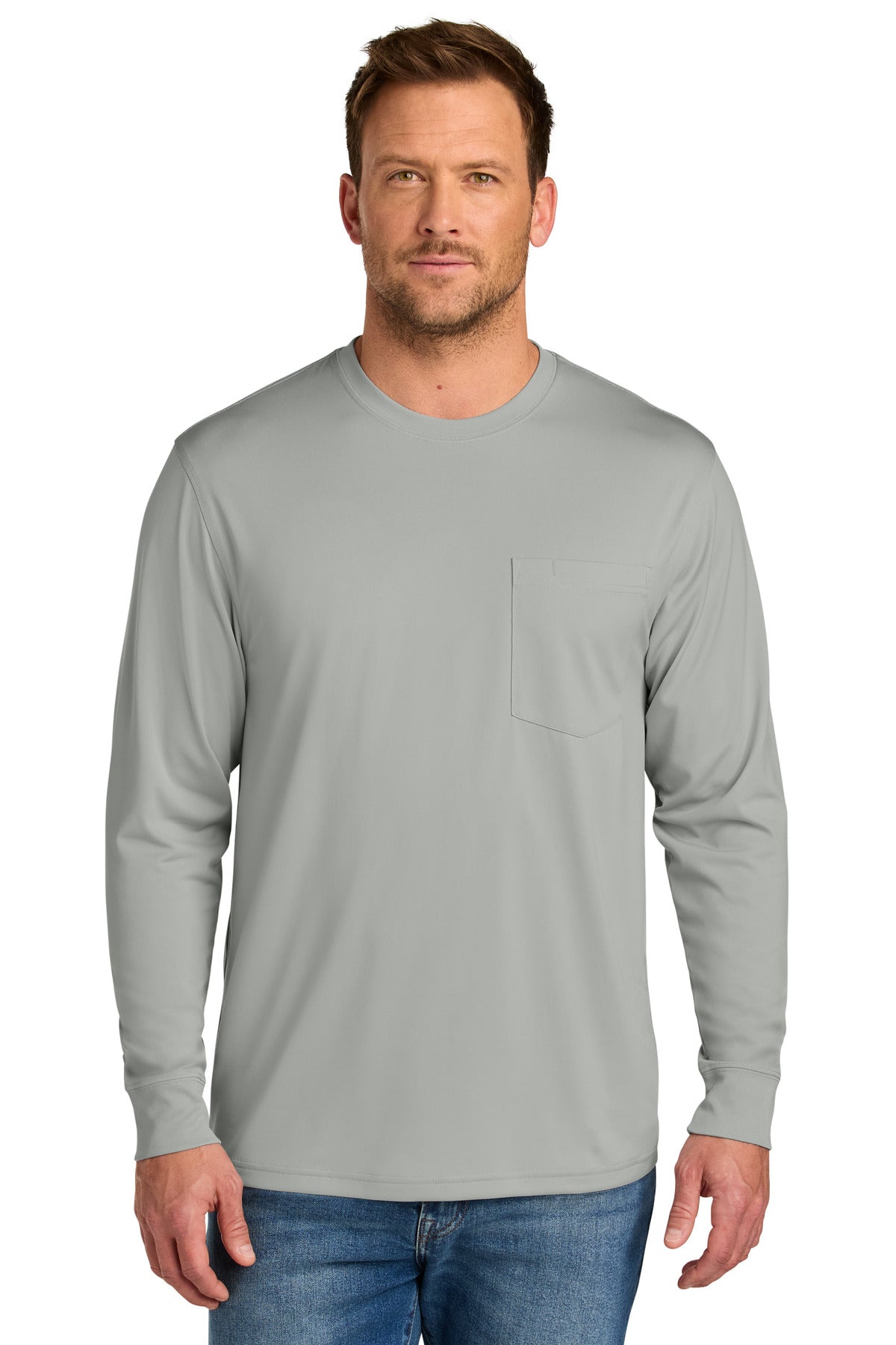 CornerStone Workwear Pro Long Sleeve Pocket Tee CS440LSP - Light Grey