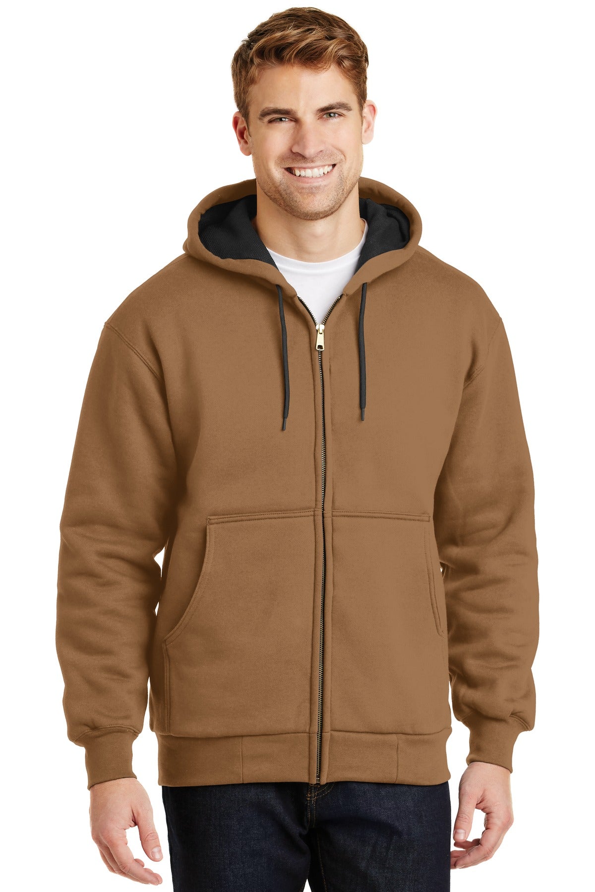 CornerStone - Heavyweight Full-Zip Hooded Sweatshirt with Thermal Lining.  CS620 - Duck Brown