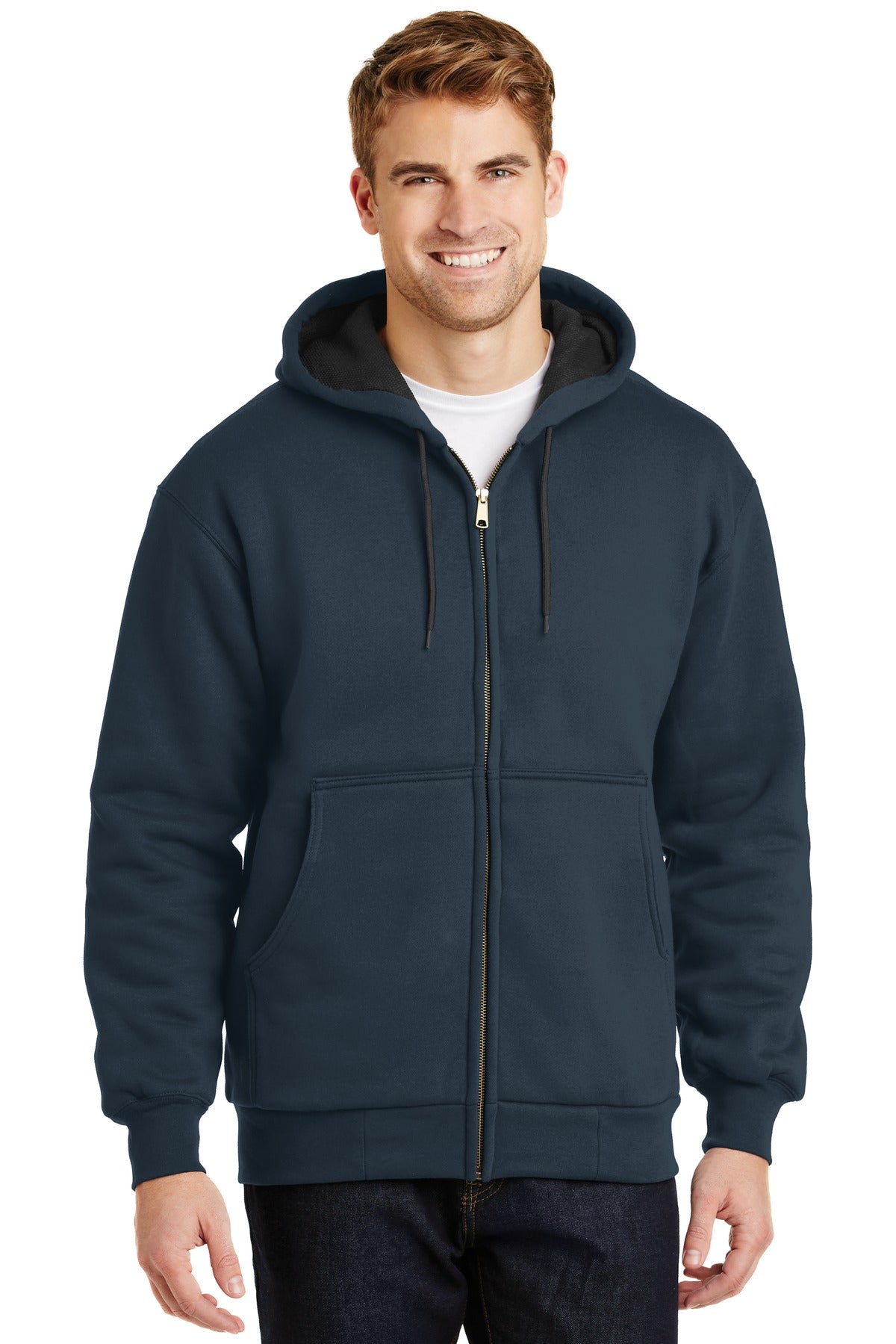 CornerStone - Heavyweight Full-Zip Hooded Sweatshirt with Thermal Lining.  CS620 - Navy