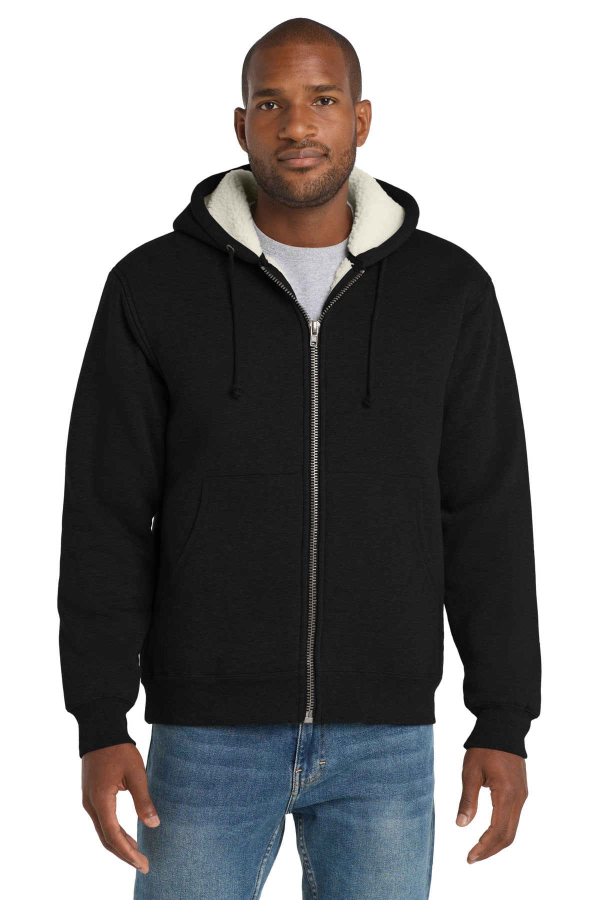 CornerStone Heavyweight Sherpa-Lined Hooded Fleece Jacket. CS625 - Black