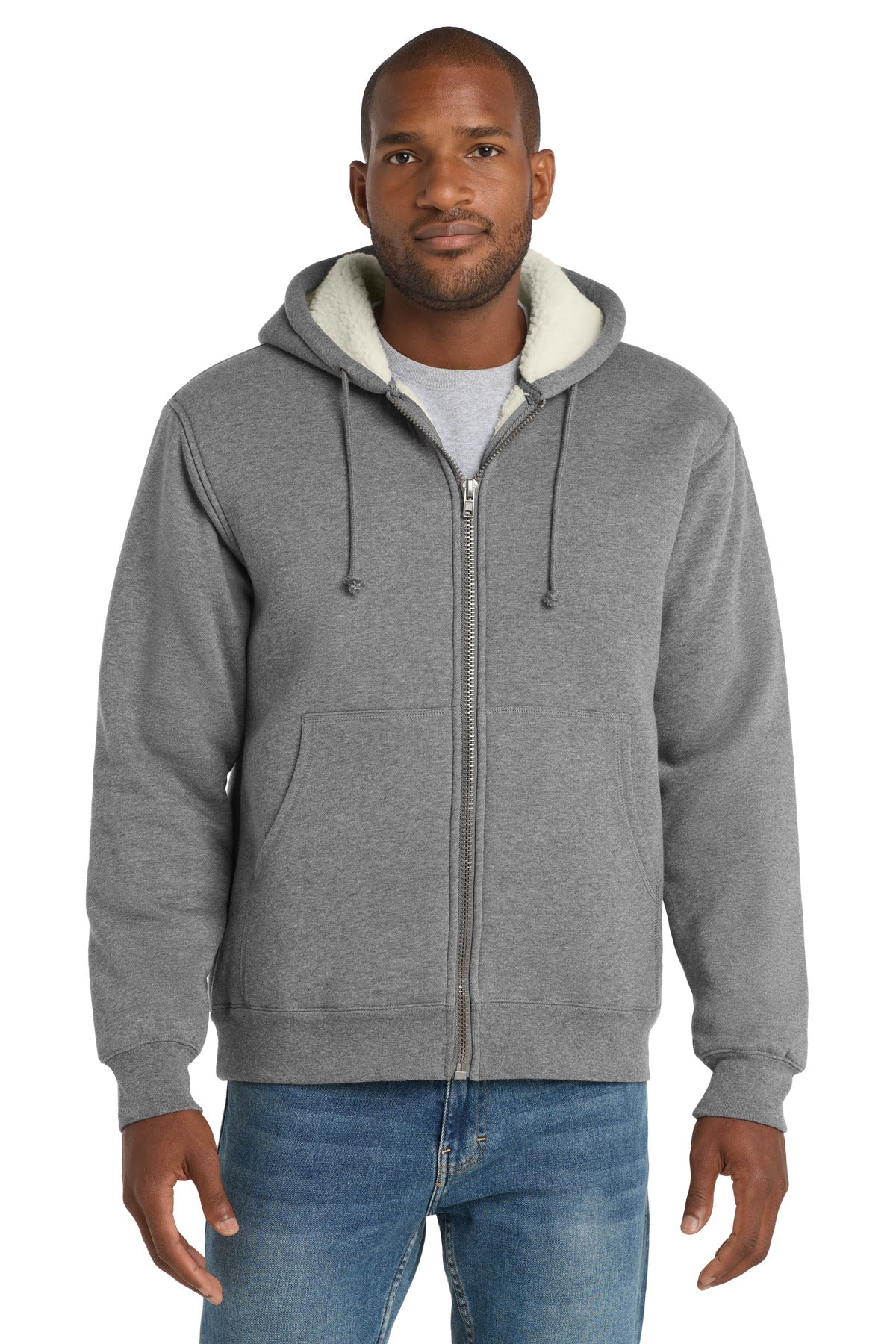 CornerStone Heavyweight Sherpa-Lined Hooded Fleece Jacket. CS625 - Grey