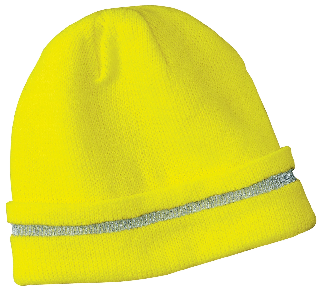 CornerStone - Enhanced Visibility Beanie with Reflective Stripe.  CS800 - Safety Yellow/ Reflective