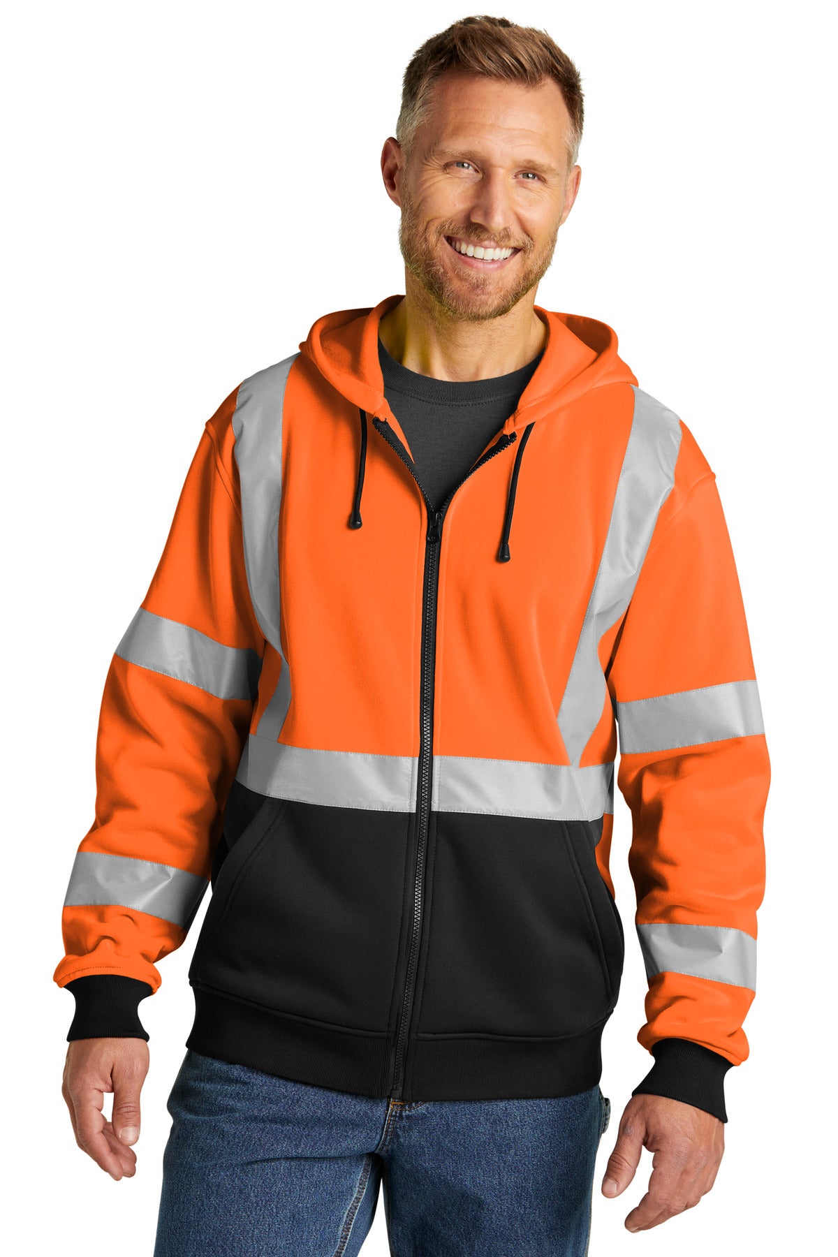 CornerStone A107 Class 3 Heavy-Duty Fleece Full-Zip Hoodie CSF300 - Safety Orange