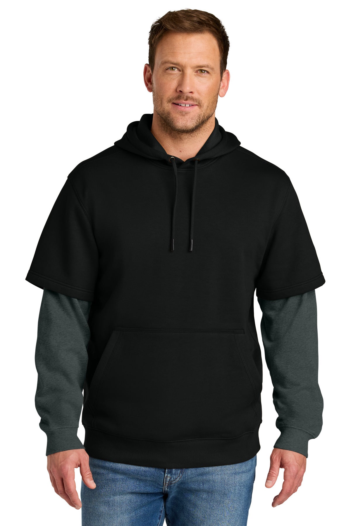 CornerStone Tough Fleece Layered Hoodie CSF632 - Black/ Charcoal Heather