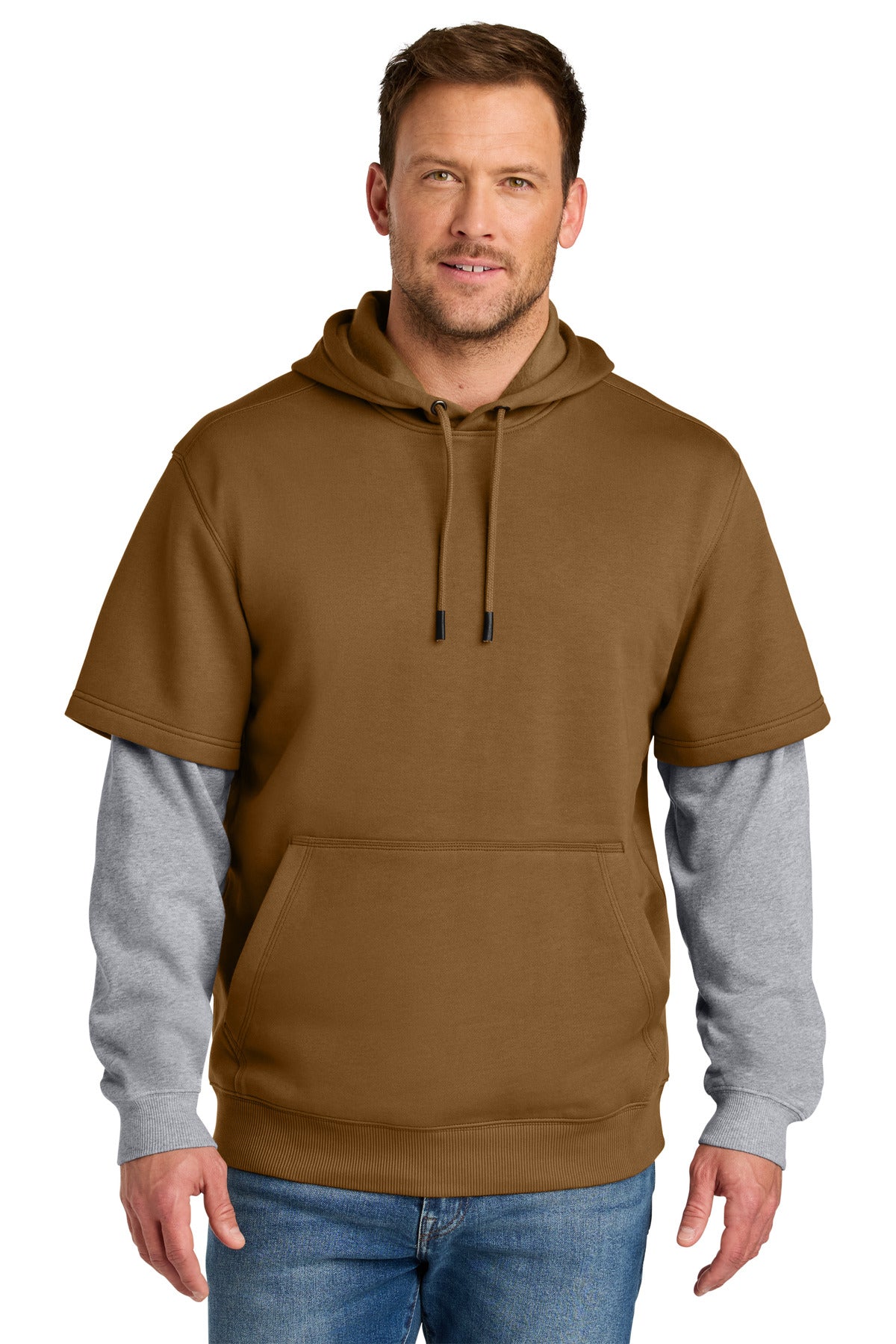 CornerStone Tough Fleece Layered Hoodie CSF632 - Duck Brown/ Heather Grey
