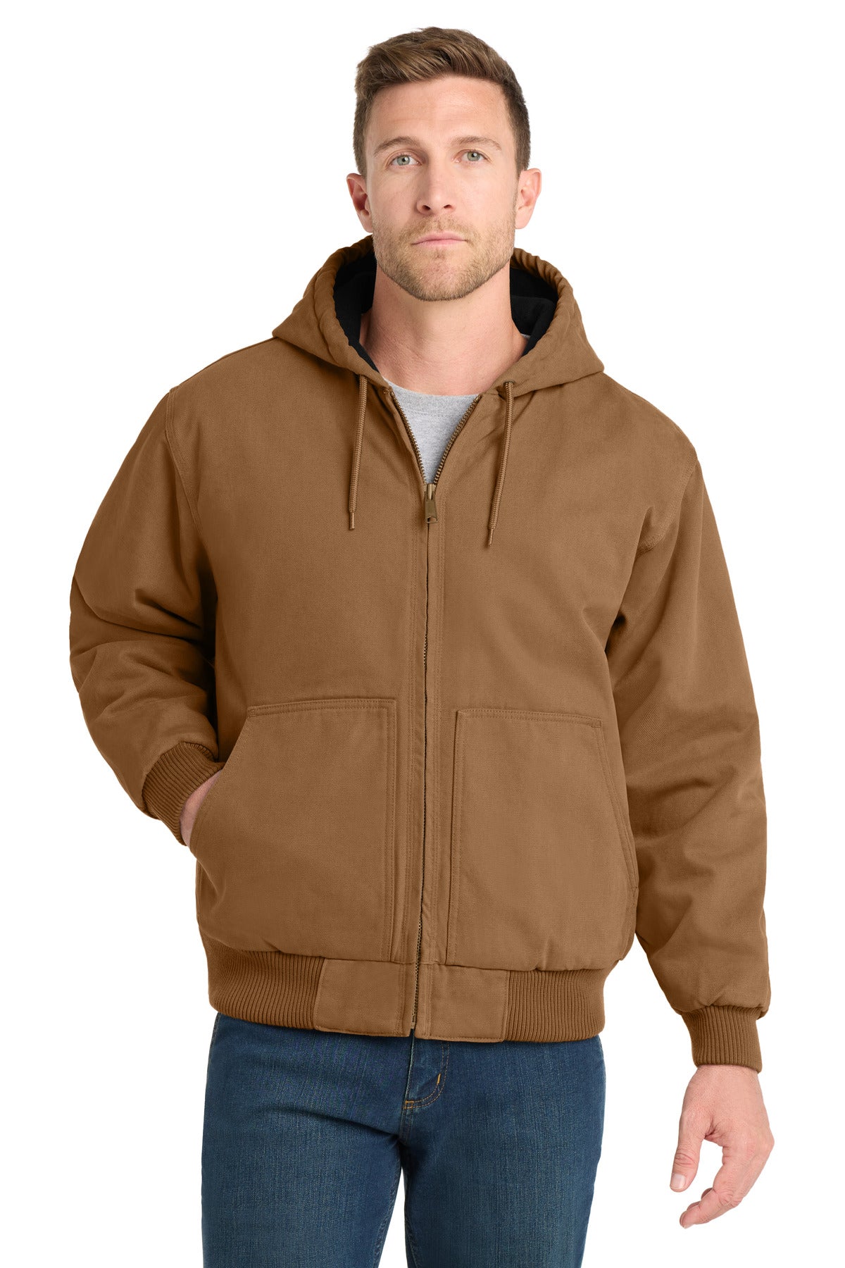 CornerStone Washed Duck Cloth Insulated Hooded Work Jacket. CSJ41 - Duck Brown