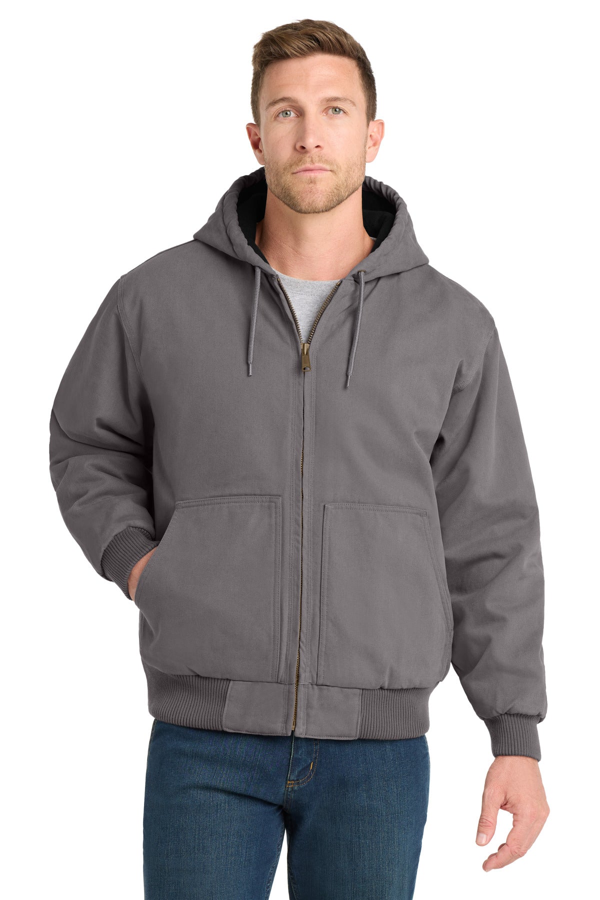 CornerStone Washed Duck Cloth Insulated Hooded Work Jacket. CSJ41 - Metal Grey