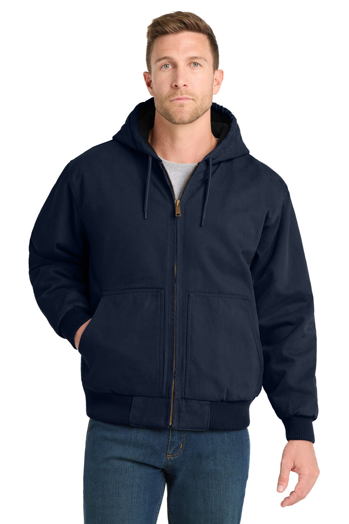 CornerStone Washed Duck Cloth Insulated Hooded Work Jacket. CSJ41 - Navy