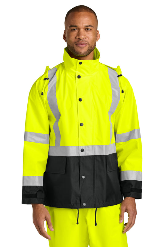 CornerStone ANSI 107 Class 3 Rain Jacket CSJ504 - Safety Yellow/ Black