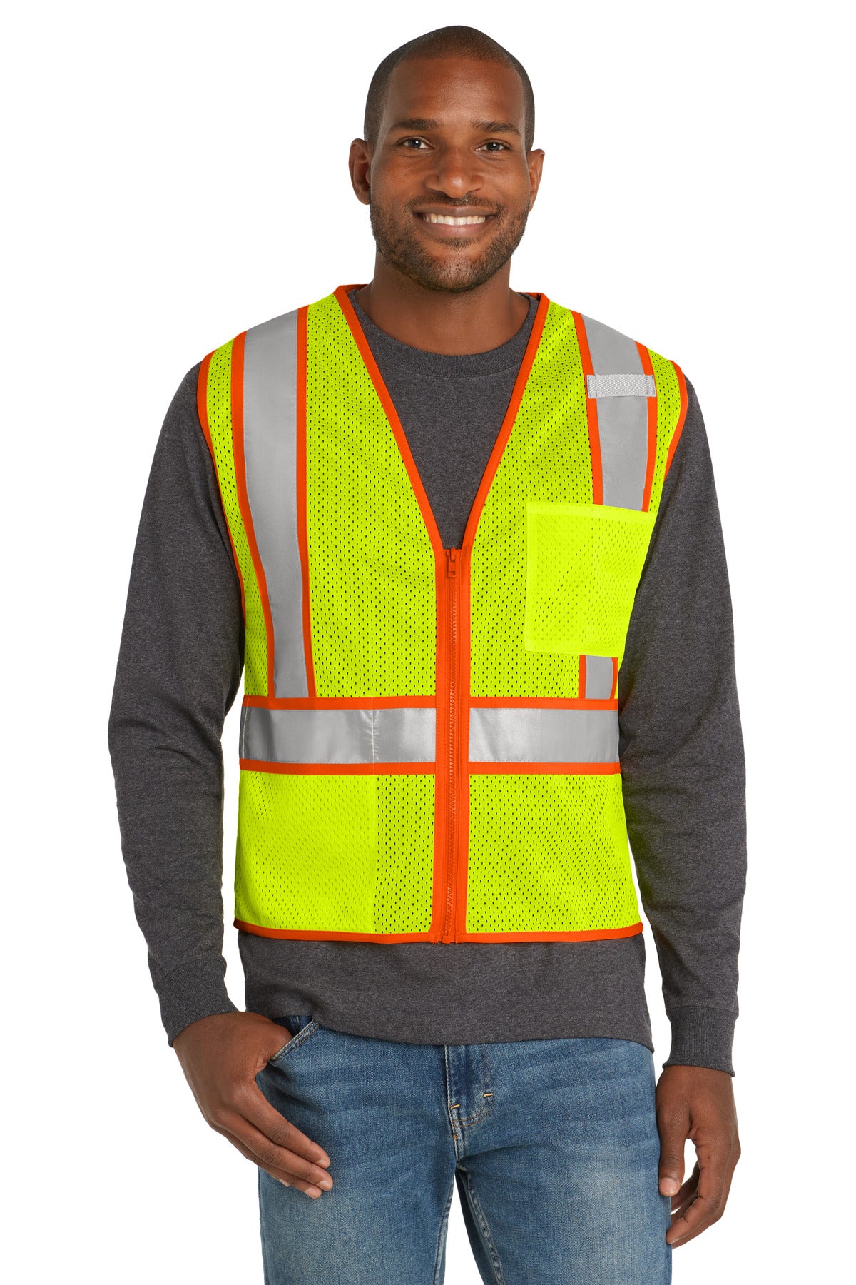 CornerStone  ANSI 107 Class 2 Mesh Zippered Two-Tone Vest. CSV103 - Safety Yellow