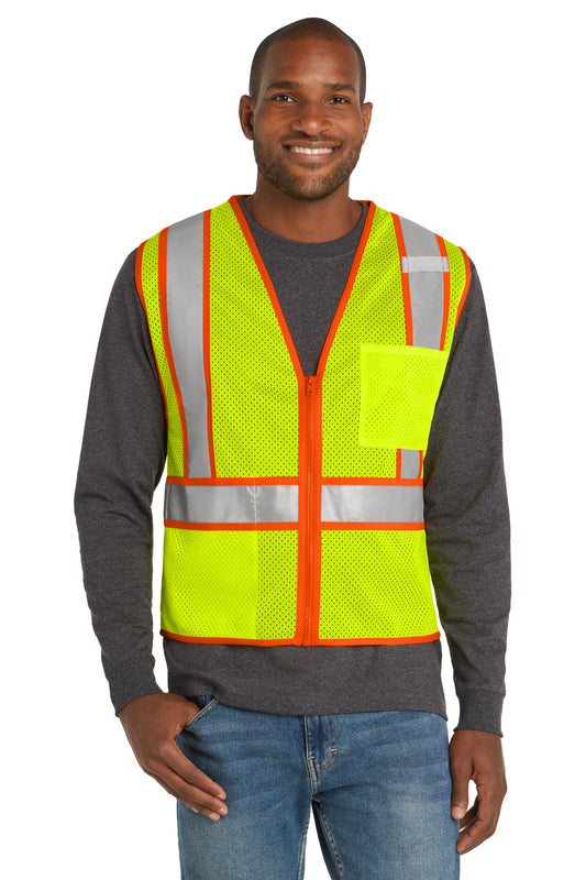 CornerStone  ANSI 107 Class 2 Mesh Zippered Two-Tone Vest. CSV103 - Safety Yellow