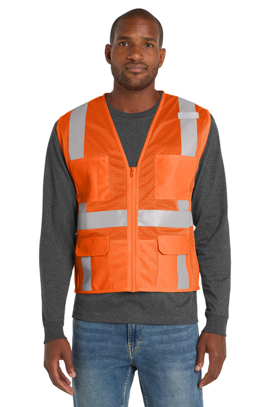 CornerStone  ANSI 107 Class 2 Mesh Six-Pocket Zippered Vest. CSV104 - Safety Orange