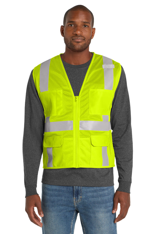 CornerStone  ANSI 107 Class 2 Mesh Six-Pocket Zippered Vest. CSV104 - Safety Yellow