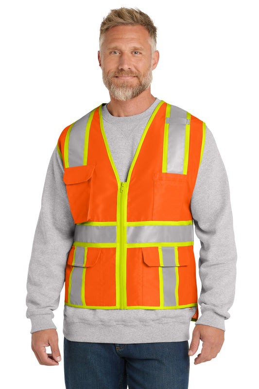 CornerStone  ANSI 107 Class 2 Surveyor Zippered Two-Tone Vest. CSV105 - Safety Orange