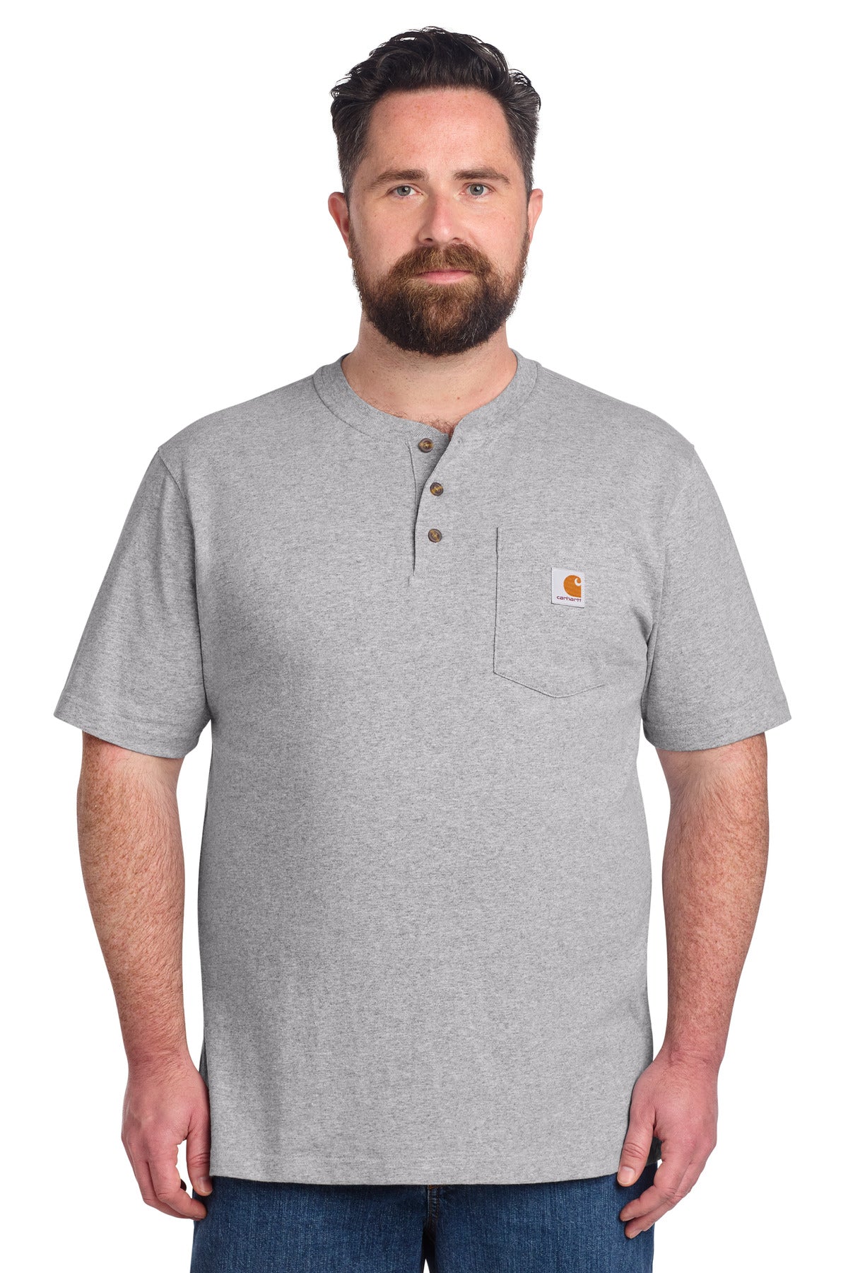 Carhartt Short Sleeve Henley T-Shirt CTK84 - Heather Grey