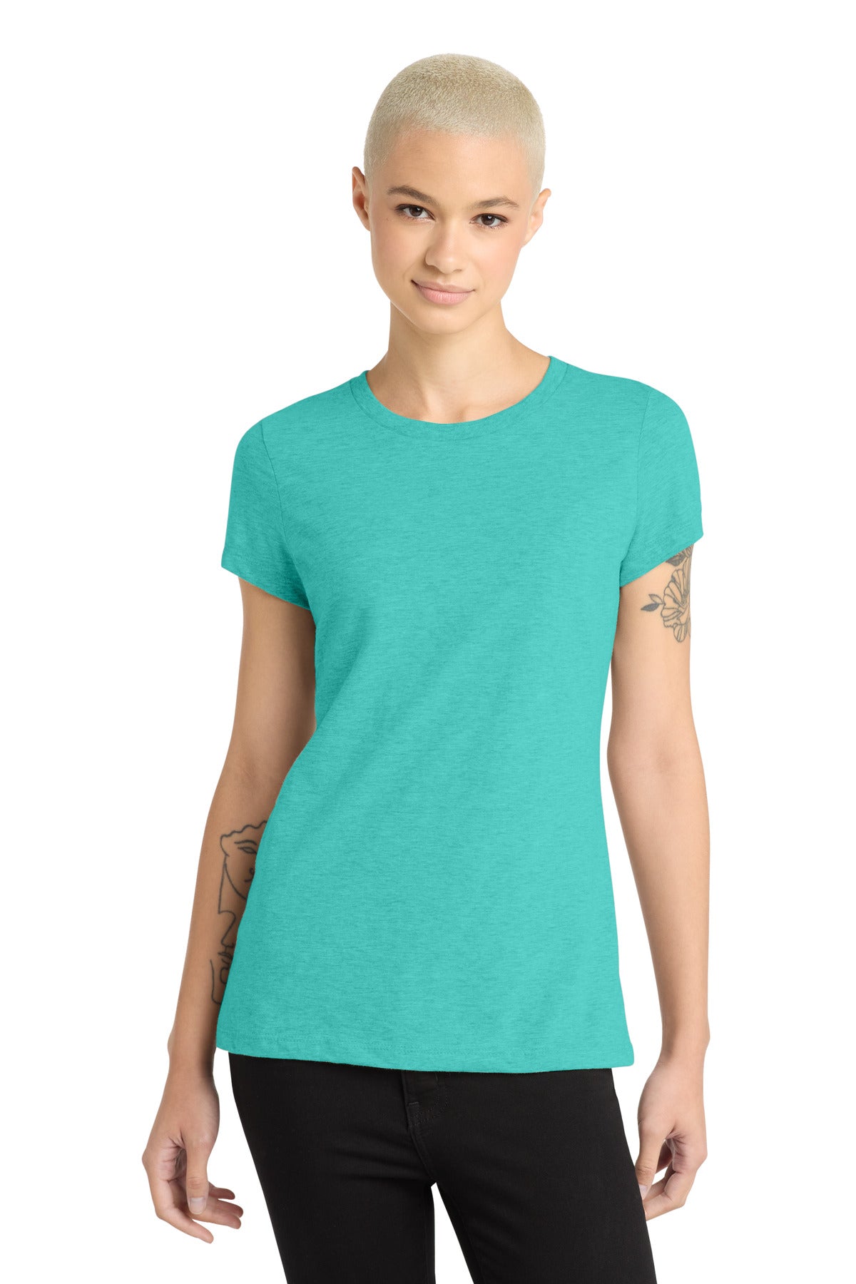 District  Women's Perfect Blend CVC Tee. DM108L - Aqua Heather