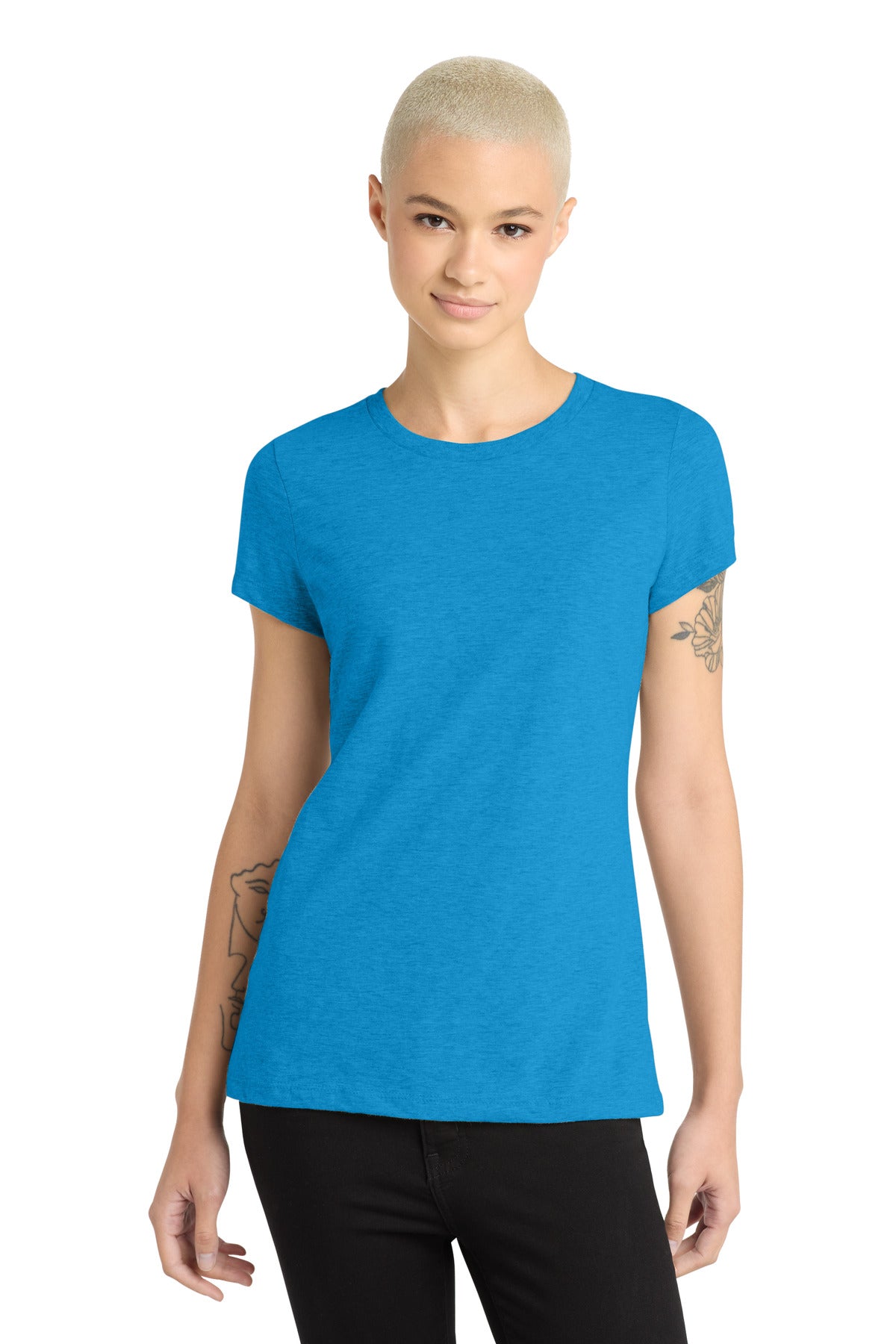 District  Women's Perfect Blend CVC Tee. DM108L - Heathered Bright Turquoise