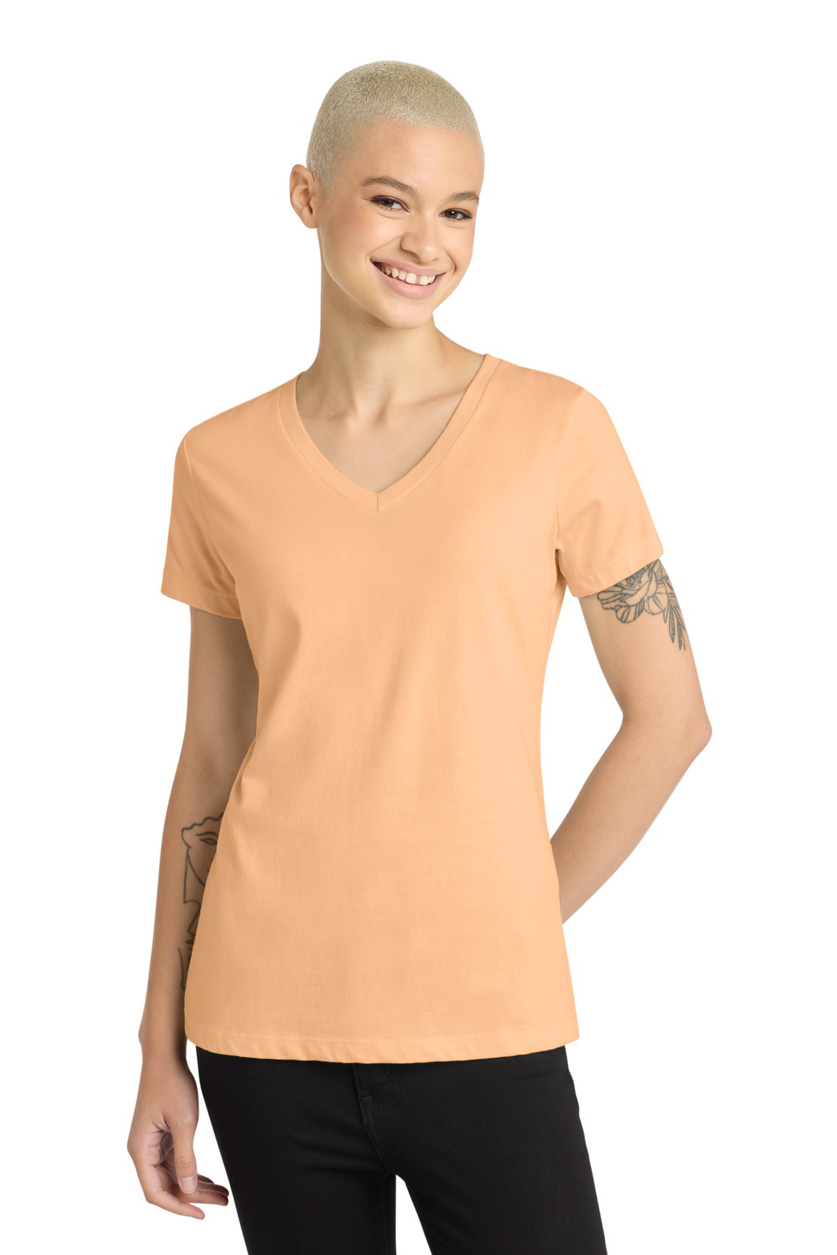 District - Women's Perfect Weight V-Neck Tee. DM1170L - Apricot