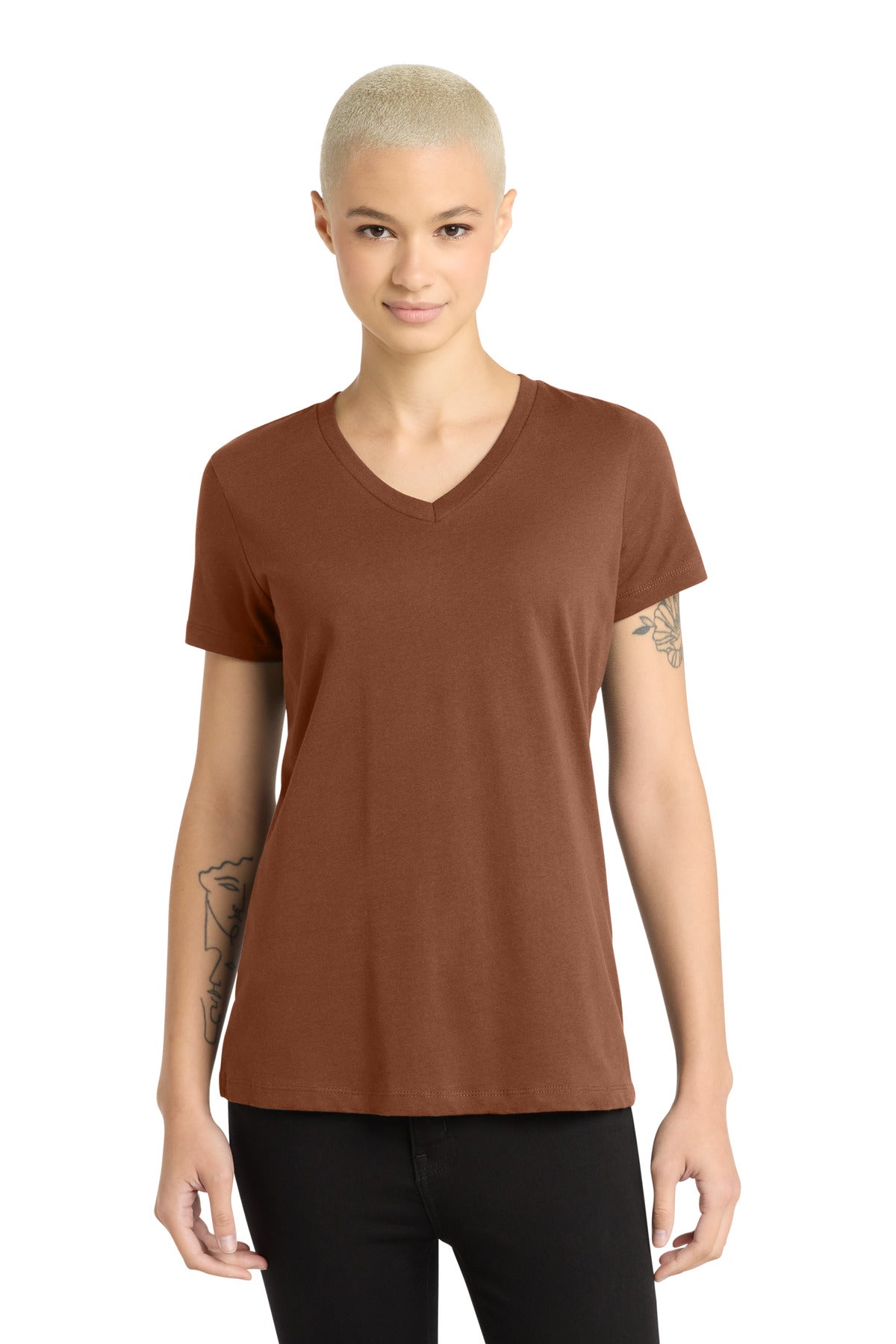 District - Women's Perfect Weight V-Neck Tee. DM1170L - Baked Clay