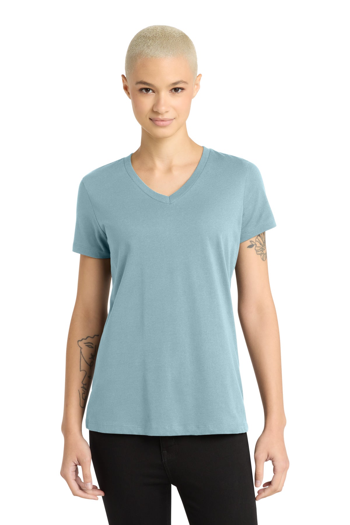 District - Women's Perfect Weight V-Neck Tee. DM1170L - Blue Fog