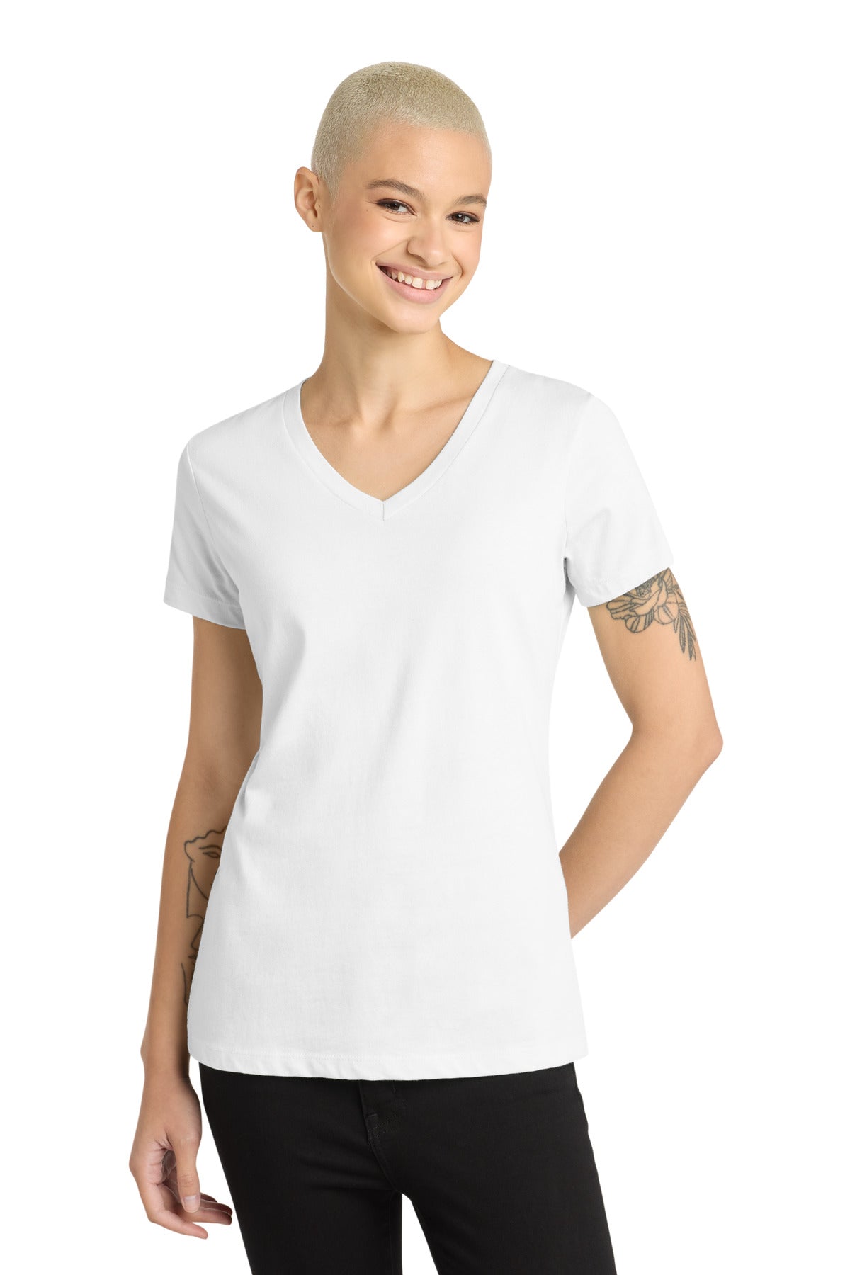 District - Women's Perfect Weight V-Neck Tee. DM1170L - Bright White