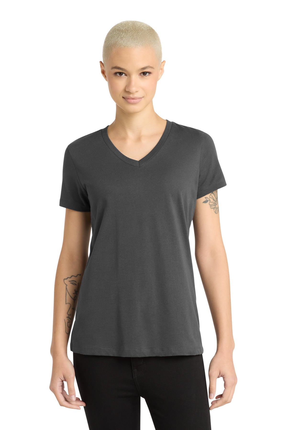 District - Women's Perfect Weight V-Neck Tee. DM1170L - Charcoal