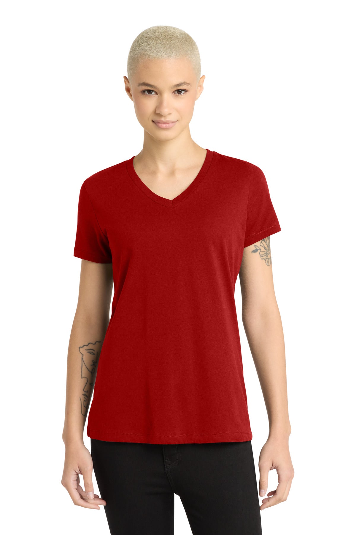 District - Women's Perfect Weight V-Neck Tee. DM1170L - Classic Red