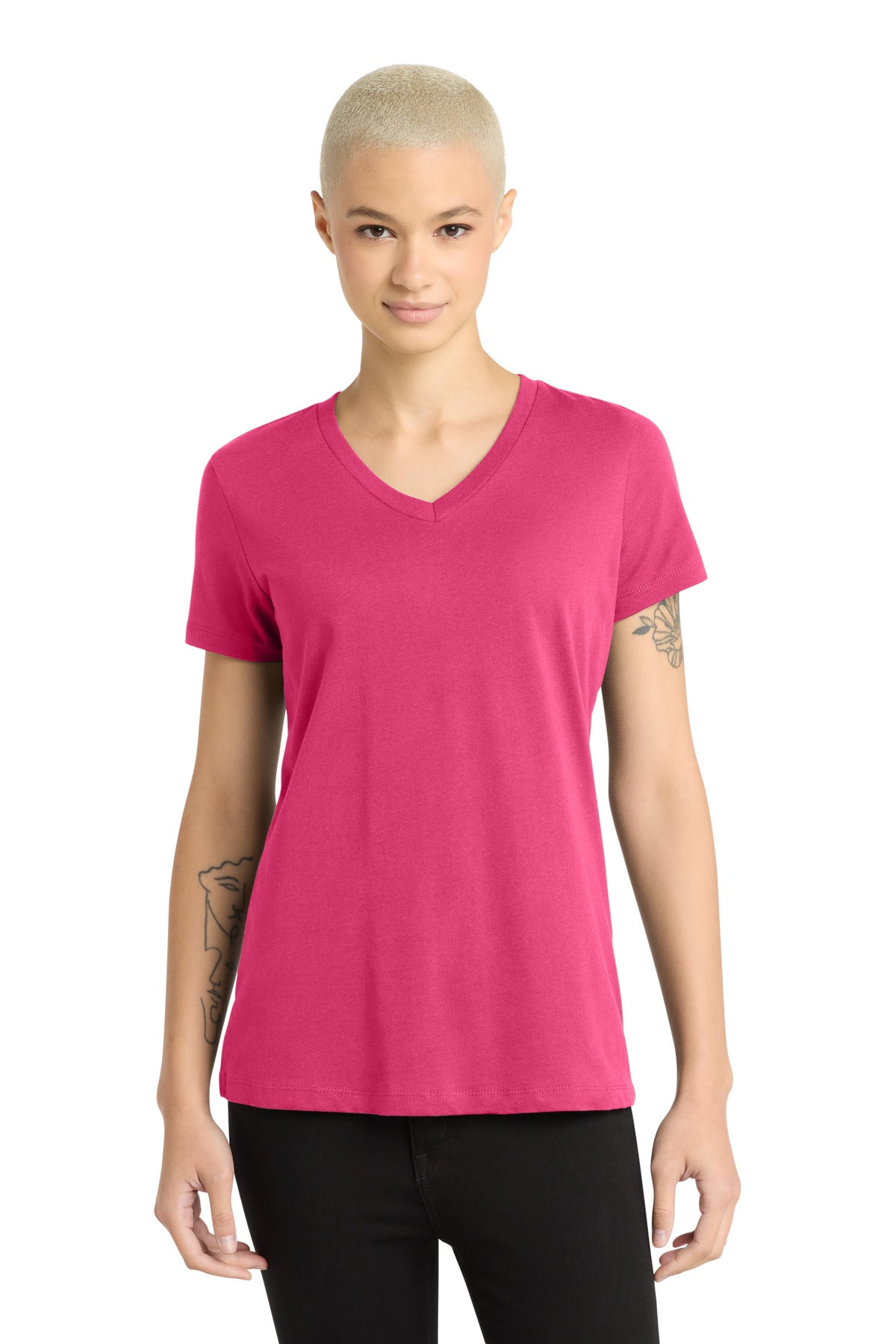 District - Women's Perfect Weight V-Neck Tee. DM1170L - Dark Fuchsia