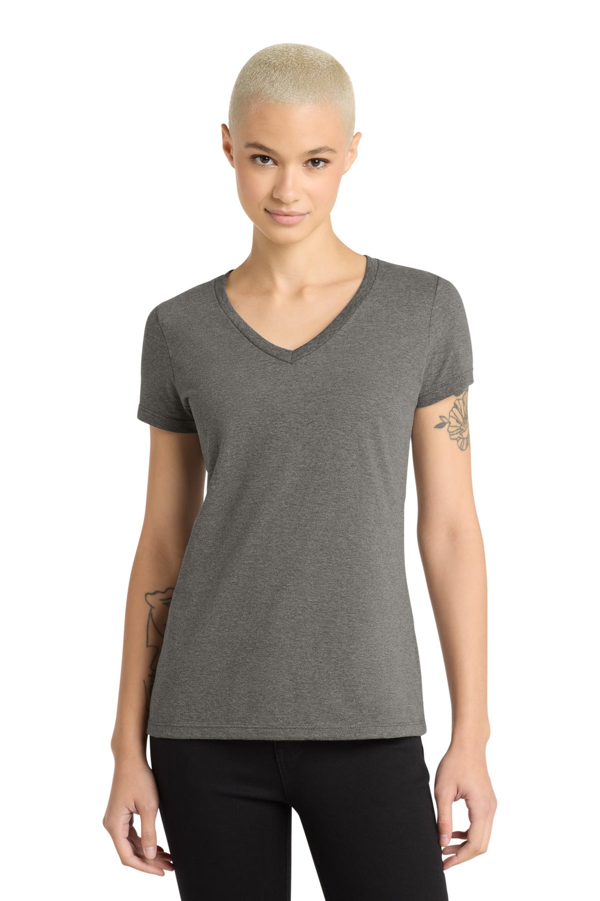 District - Women's Perfect Weight V-Neck Tee. DM1170L - Heathered Charcoal