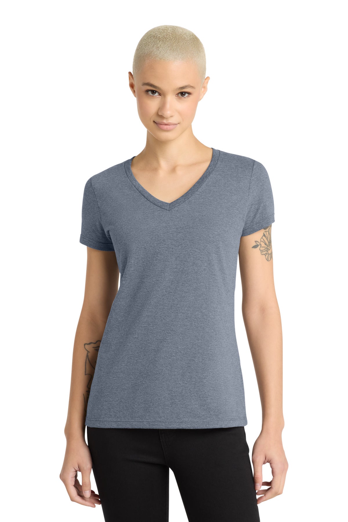 District - Women's Perfect Weight V-Neck Tee. DM1170L - Heathered Navy